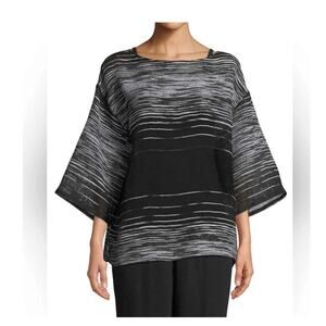 EILEEN FISHER illusion Mesh BoatNeck Tunic Top Sm Organic Linen Blend Lagenlook